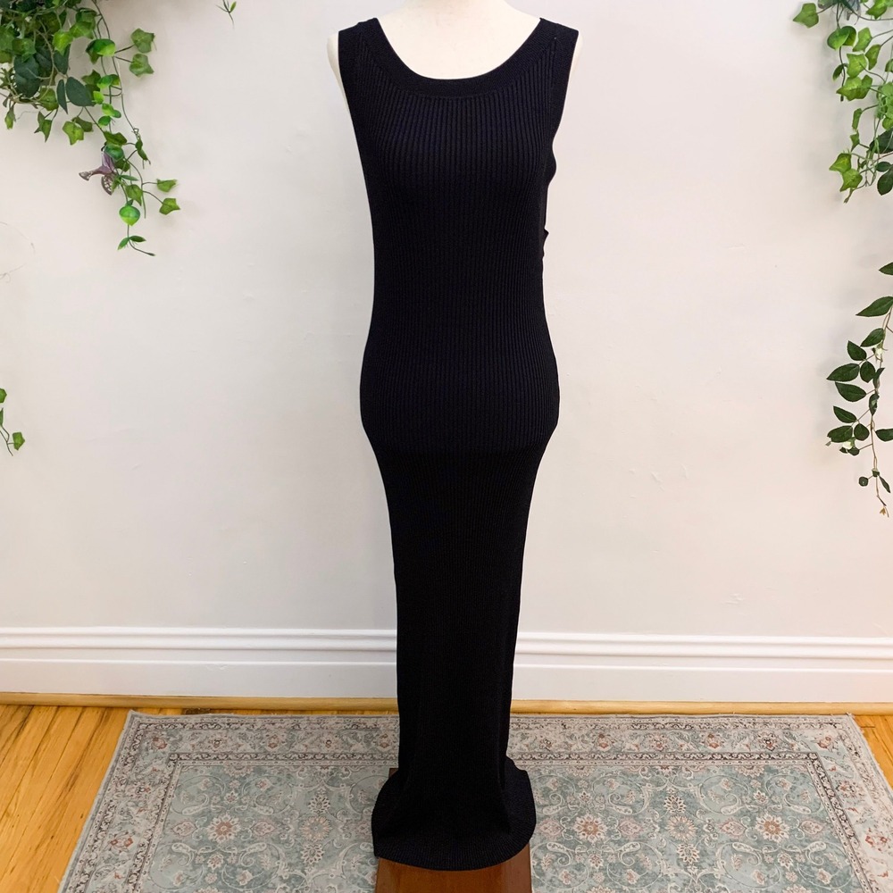 Good American Size XL Shine Round Neck Rib Knit Black Maxi Dress‎ - Picture 2 of 8